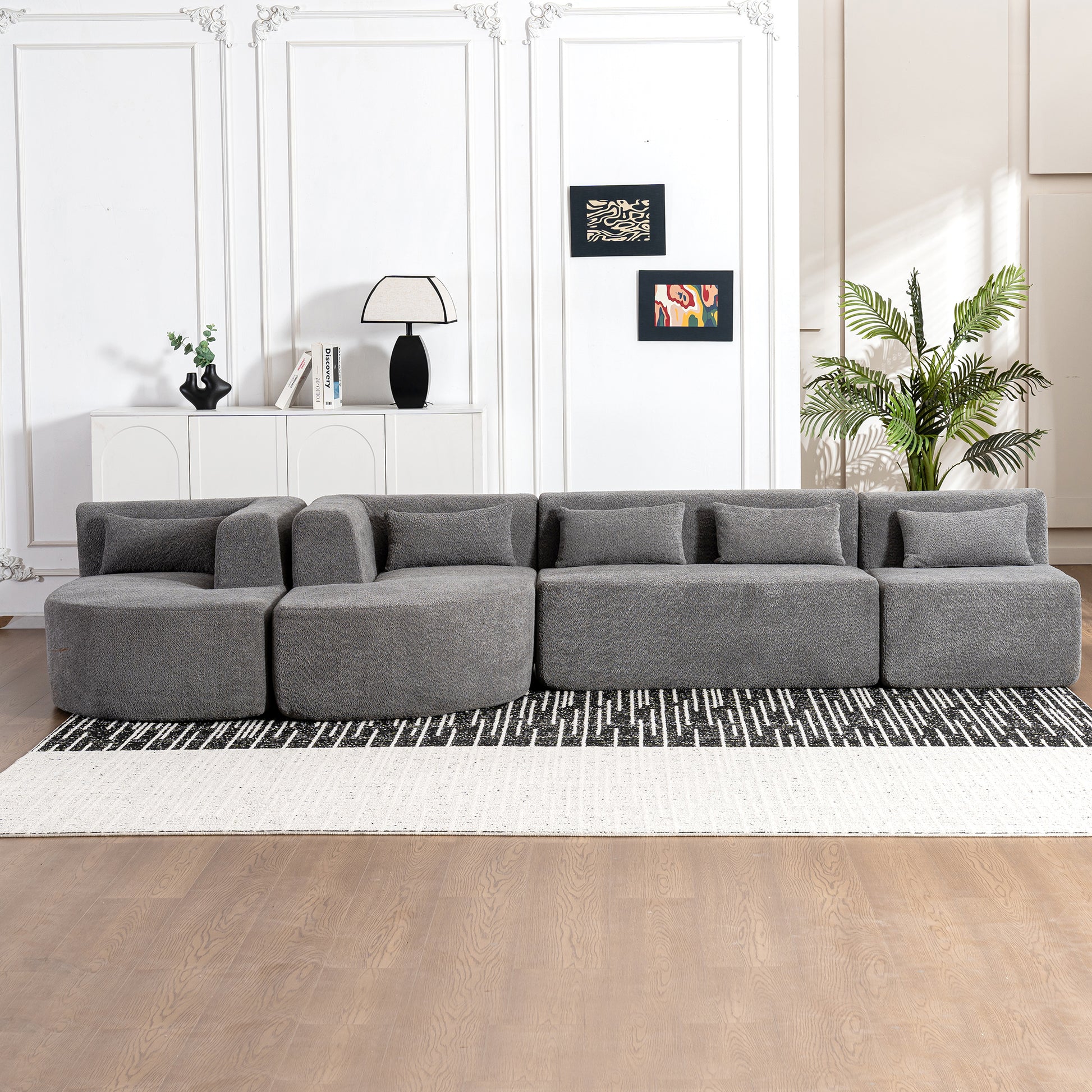 143.7" Upholstered Sofa Free Combined Sofa Couch With Two Chaise Lounge And Five Back Pillows For Living Room, Light Gray Light Gray Foam Polyester 5 Seat