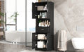 Tall Bathroom Cabinet With Four Doors, Large Storage Space Open Shelve, Upper Storage Cabinet, Black Black Mdf