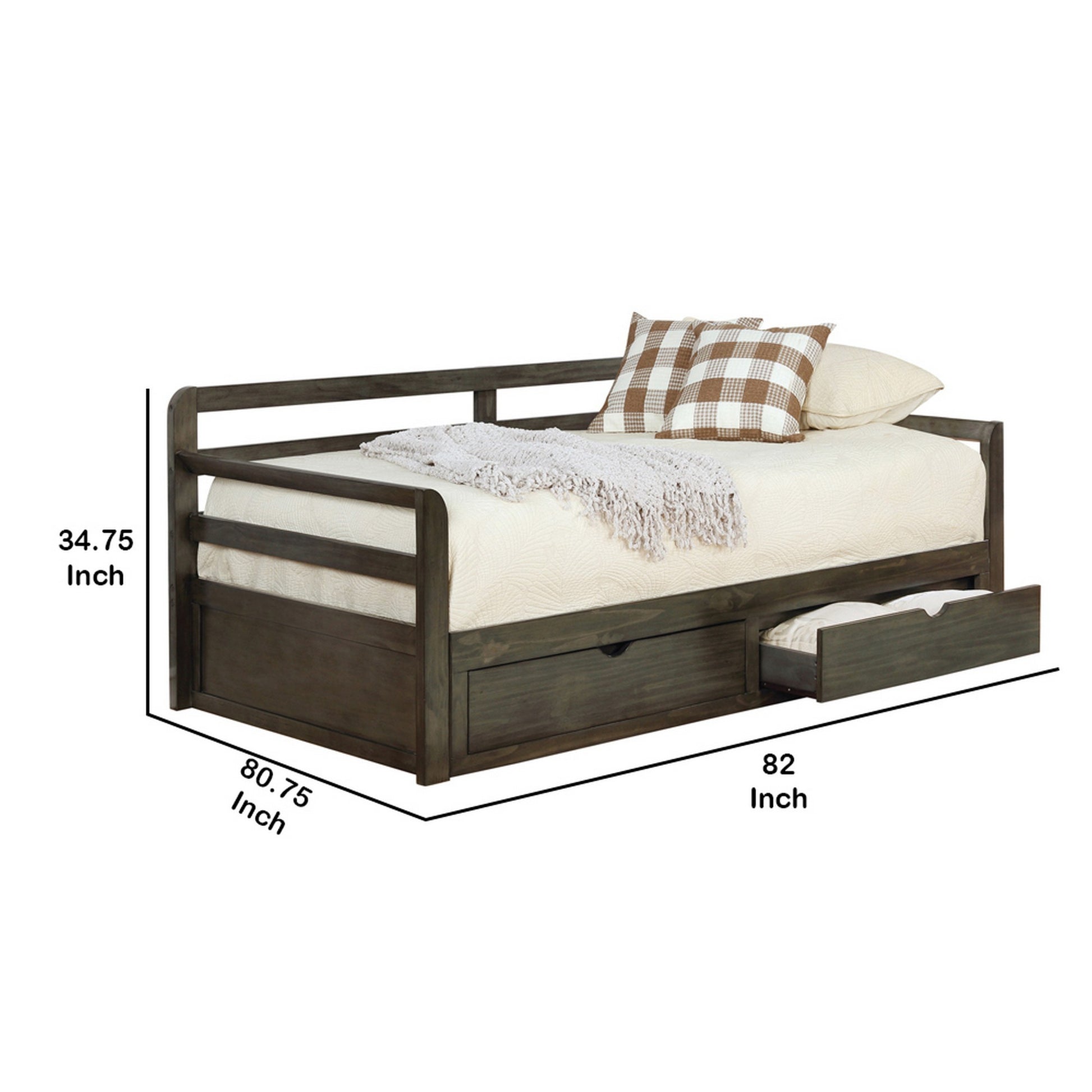 Two Drawer Wooden Extra Large Twin Size Bed With Trundle, Brown Twin Xl Brown Solid Wood Mdf