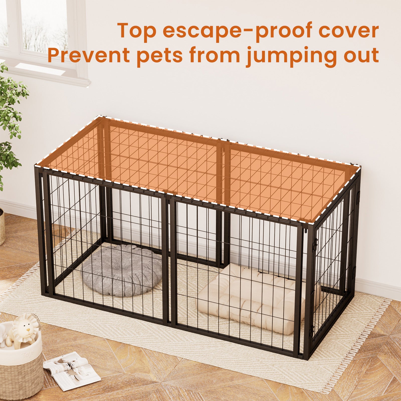Dog Crate 47.2" Dog Kennel For Small Medium Dogs, Puppy Dog Playpen With Top, Pet Cage, Indoor, Black.47.2"L X 22"W X 24"H. Black Iron