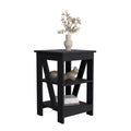 3 Tier End Table Nightstand, Side Table For Small Space, Black Black Solid Wood Mdf Engineered Wood