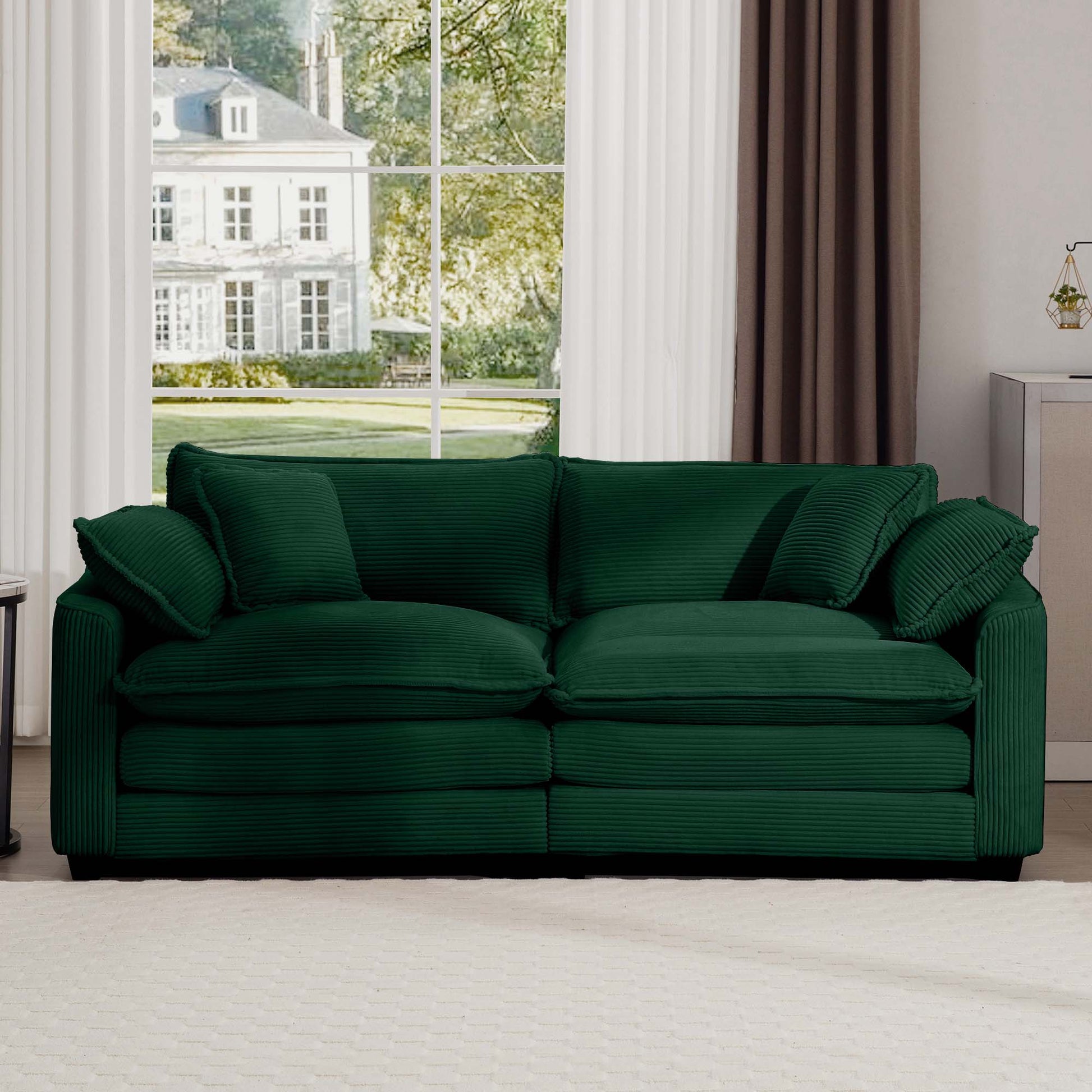 Modern Fabric Living Room Sofa With 4 Pillows Upholstered Large Deep Seating Loveseat, Green Corduroy Green Corduroy 2 Seat