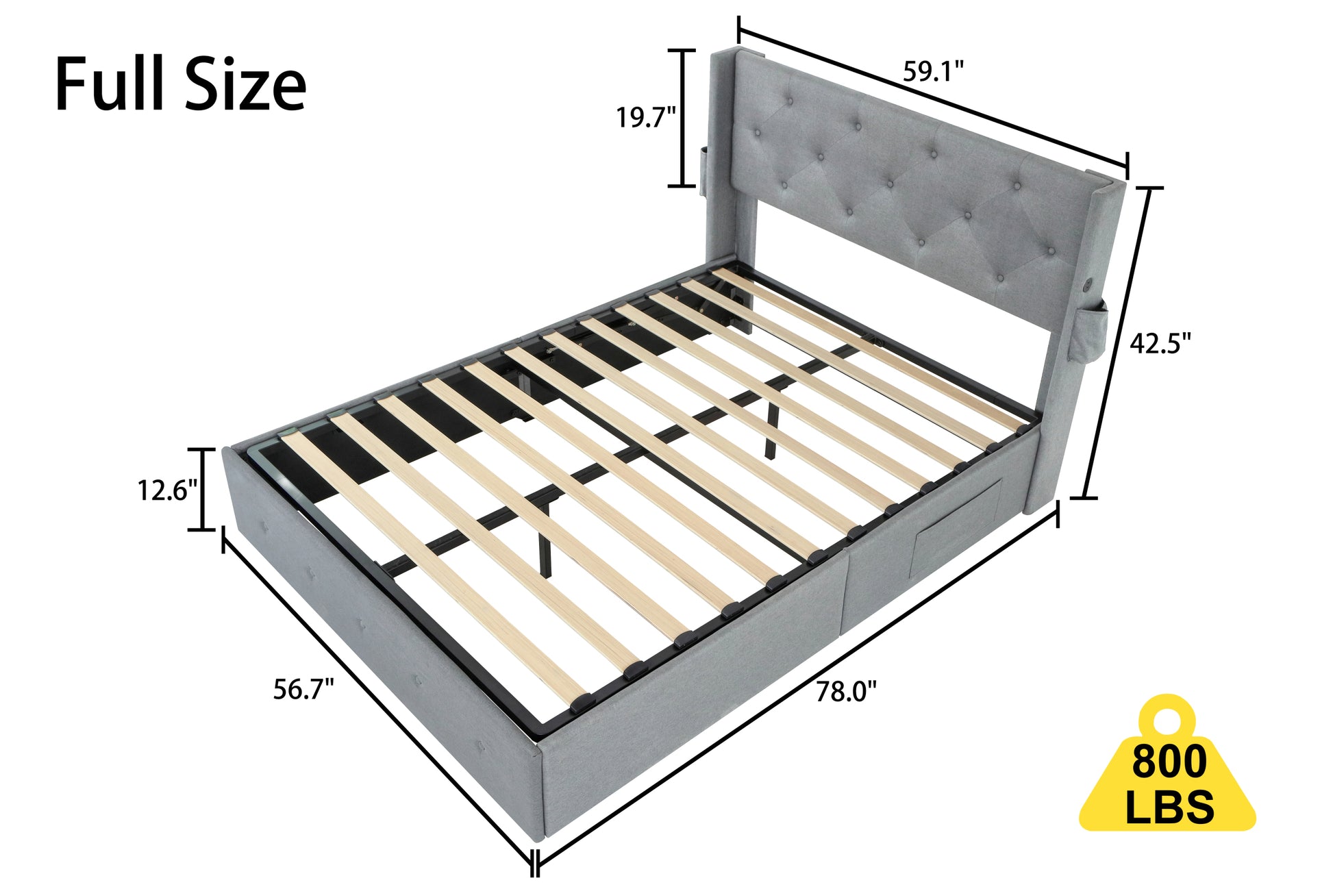 Full Size Bed Frame With Gas Lift Storage Bed With Modern Wingback Headboard, Usb Ports Box Spring Not Required Full Light Gray Metal Bedroom Contemporary Bed Frame Foam Linen Upholstered