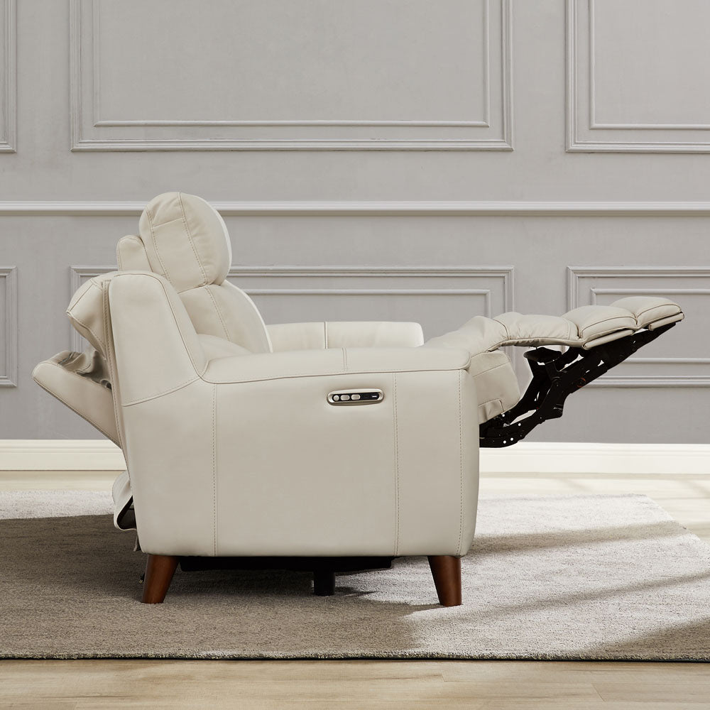Torino Power Headrest Top Grain Leather Zero Gravity Reclining Sofa Off White Genuine Leather Wood Primary Living Space Medium Firm Tight Back Mid Century Modern Eucalyptus Pillow Top Arms Memory Foam Leather 3 Seat