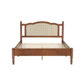 Queen Size Wooden Platform Bed With Natural Rattan Headboard, Vintage Bed Frame With Wooden Slat Support, Walnut Expected Arrival Time: 08.23 Box Spring Not Required Queen Walnut Wood