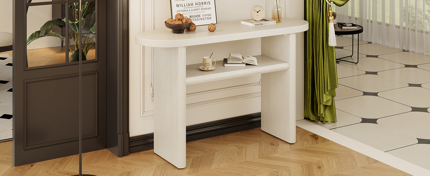Elegant Minimalist Console Table With Rounded Edges And Sturdy Shelf Design For Entryway, Living Room Gray Wash Gray Wash Solid Wood Mdf