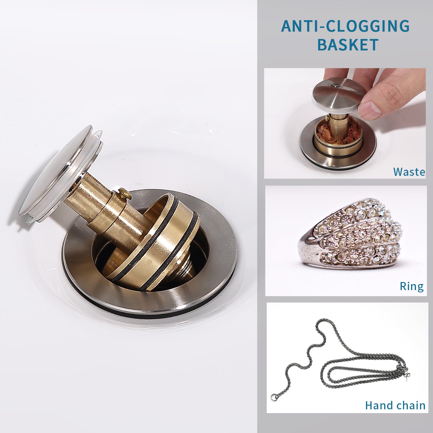 Pop Up Drain Stainless Steel With Overflow Anti Clogging For Vessel Sink Lavatory Vanity Sink Drain With Strainer Basket, Brushed Nickel Brushed Nickel Stainless Steel