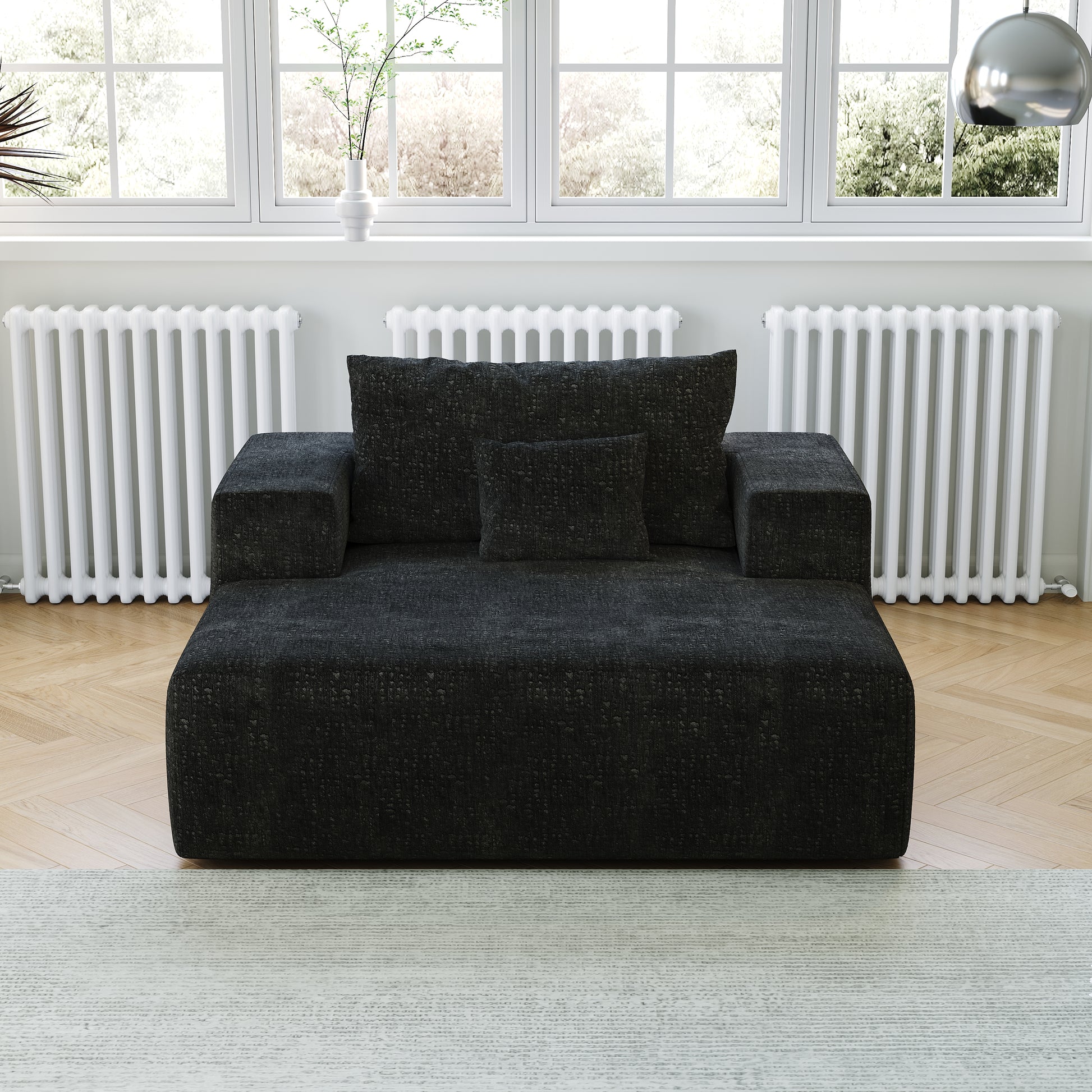 55 Inch Chenille Sponge Sofa Lounge Chair,No Assembly Required,Fluffy Modern Sleeper Chair For Indoor Living Room Bedroom Black Foam Chenille 1 Seat