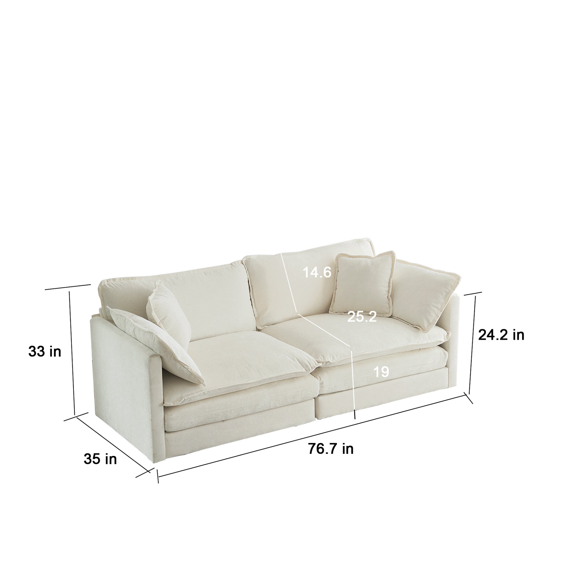 4 Piece Upholstered Sectional Sofa, 1 Piece Of 2 Seater Sofa And 2 Piece Of Ottomans2 Seater Loveseat Lounge With Ottomanswhite Chenille White Chenille 2 Seat