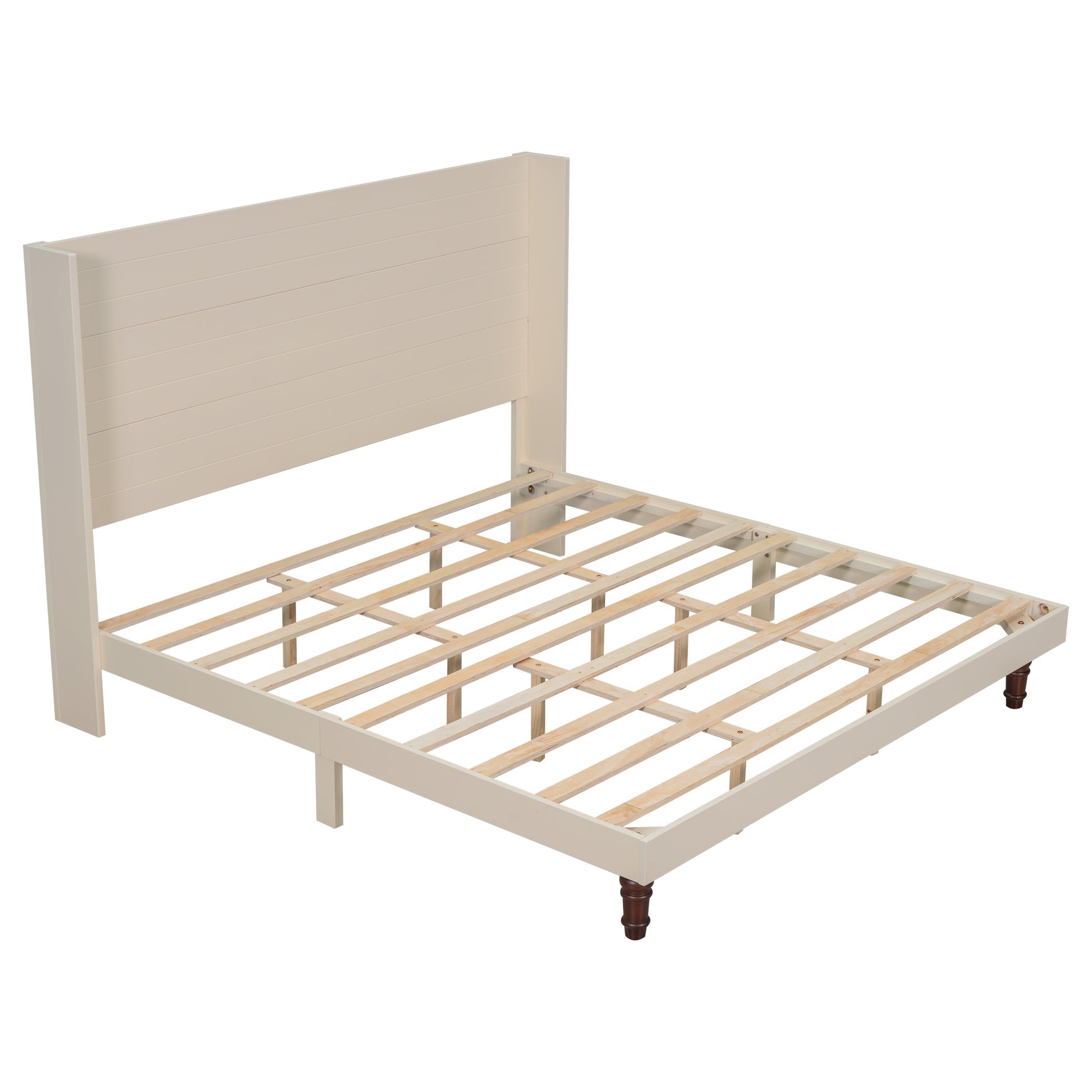 Stylish High Headboard Bed, 54 "High Headboard, High Quality, Comfortable High Back Design Ideal For Reading Or Relaxing, King Size, Beige Box Spring Not Required Beige Mdf