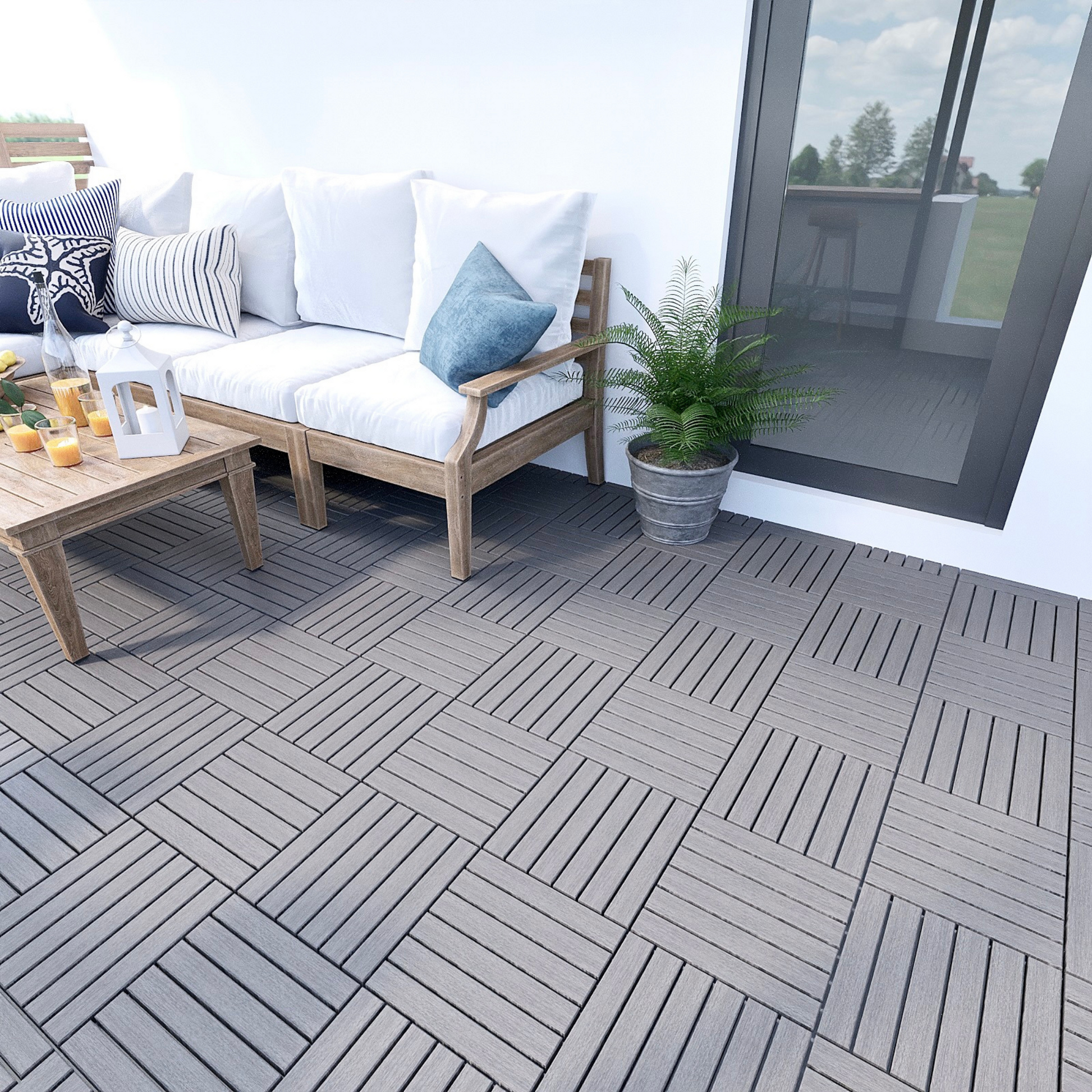 20 Pcs Interlocking Deck Tiles Striped Pattern, 12" X 12" Square Light Gray Acacia Hardwood Outdoor Flooring For Patio, Bancony, Pool Side,.. Light Gray Garden & Outdoor American Design,American Traditional Acacia Wood