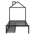 Twin Size Metal Platform Bed With Two Drawers,House Shaped Headboard Design, Black Twin Black Metal