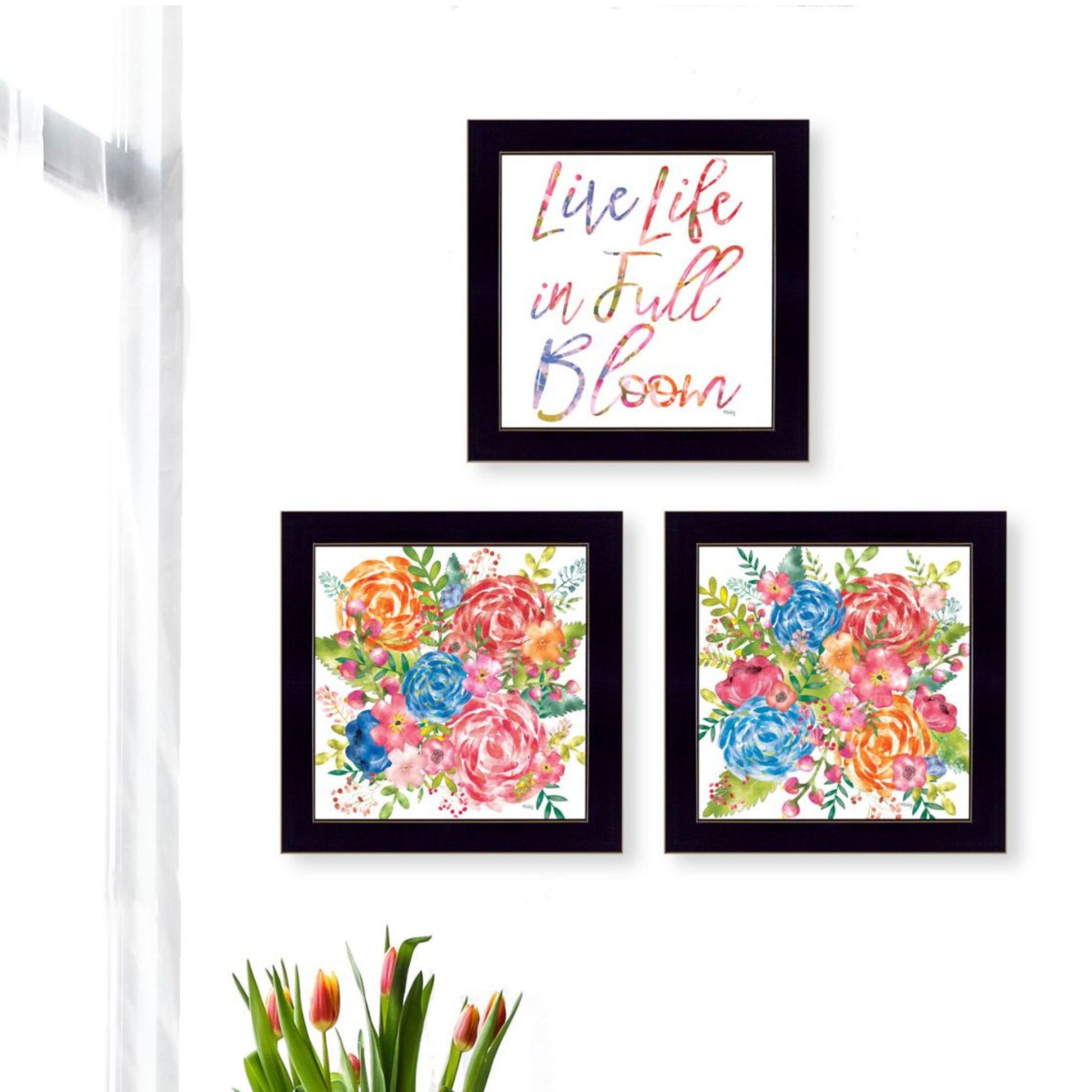 "Live Life In Full Bloom " Framed Wall Art For Living Room, Wall Art Print For Home Decor, Bedroom Wall Art By Heidi Kuntz Multicolor Wood Paper