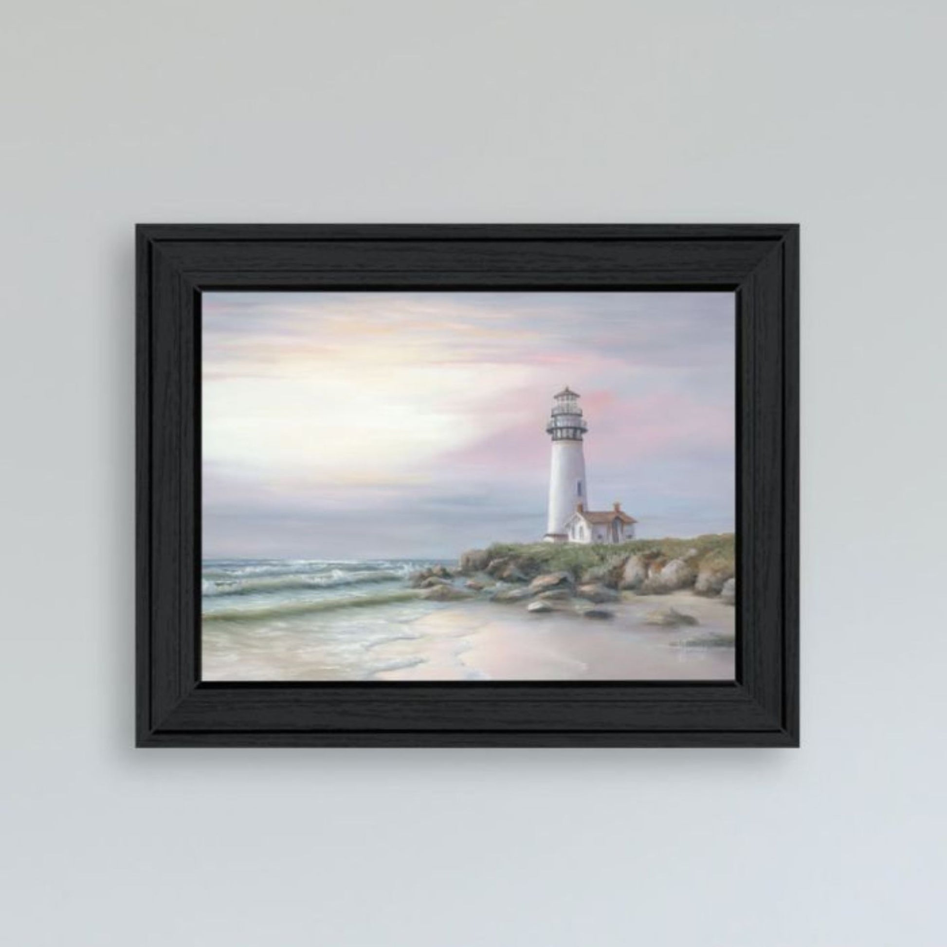 "Lighthouse At Sunset" Framed Wall Art For Living Room, Wall Art Print For Home Decor, Bedroom Wall Art By Georgia Janisse Multicolor Wood Paper