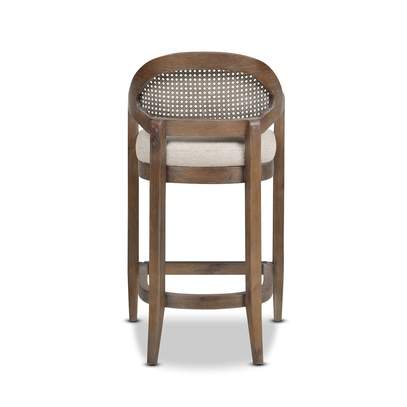 Americana Mid Century Modern 26" Cane Back Counter Stool, Taupe Beige Textured Weave Beige Foam Wood Fabric Rattan