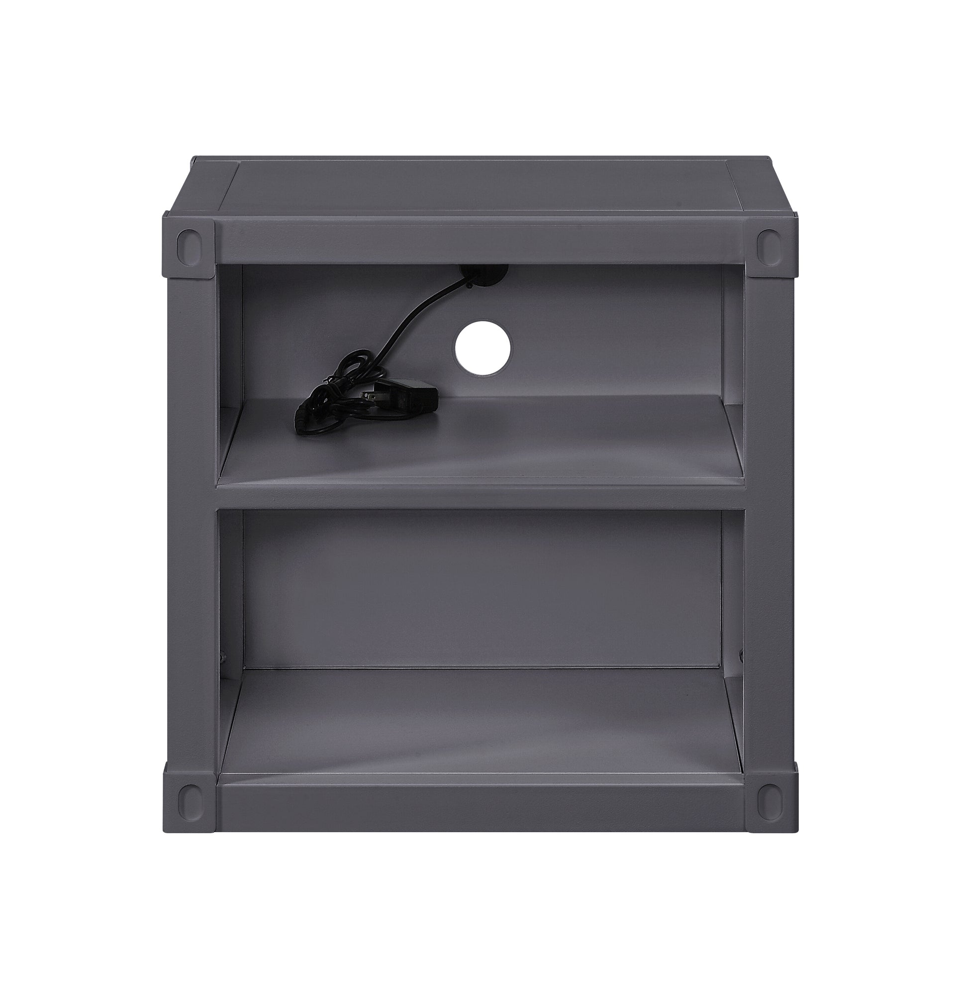 Gunmetal Nightstand With Open Shelf Gunmetal Bedroom Rectangle Contemporary,Industrial Shelf Metal