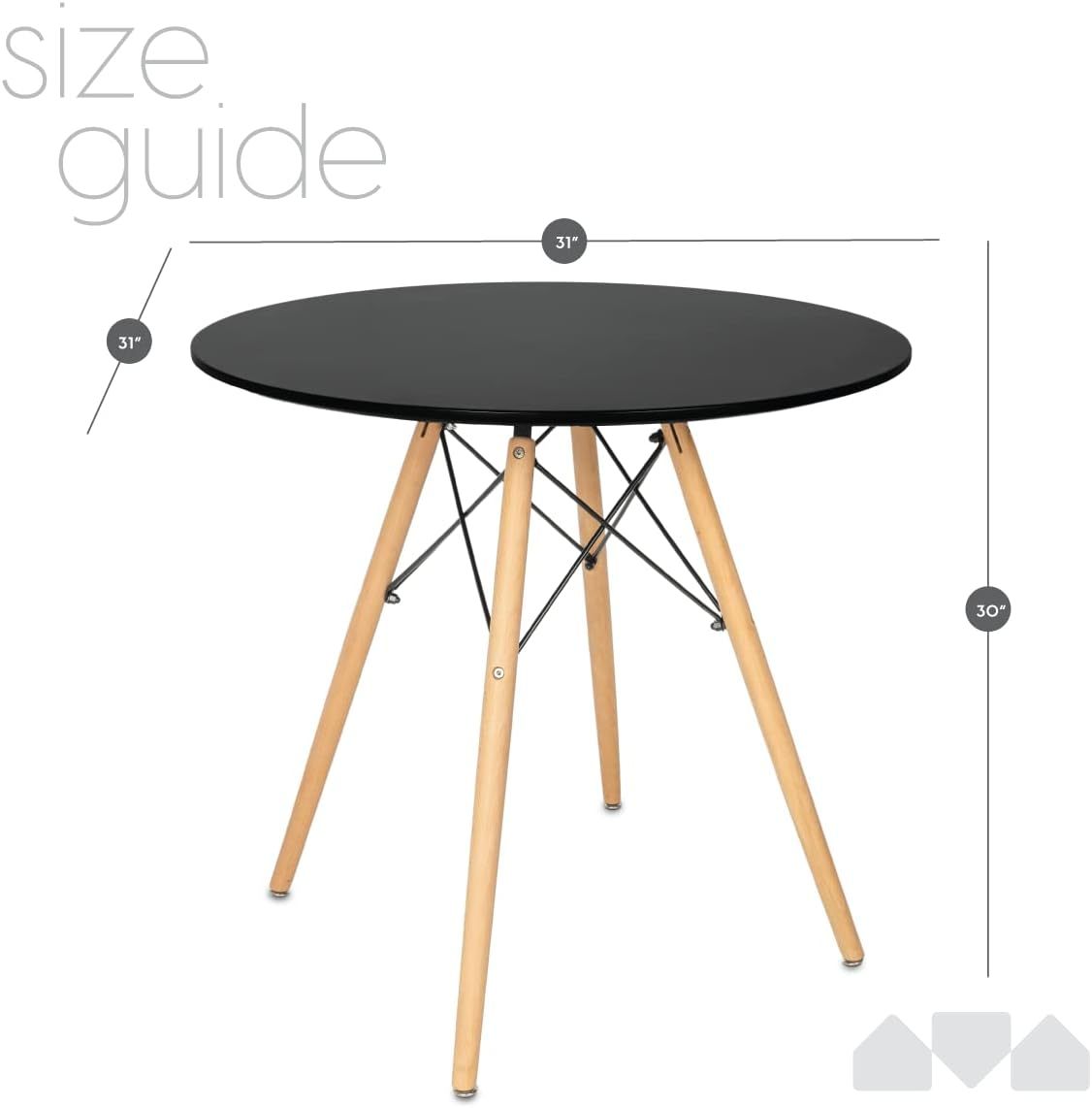 31.5" Round Dining Table Kitchen Table White Dining Table With White Mdf Desktop And Solid Wood Legs .Modern Style Coffee Table Leisure Dining Room Round Table For Kitchen Living Room Black Kitchen Round Mdf