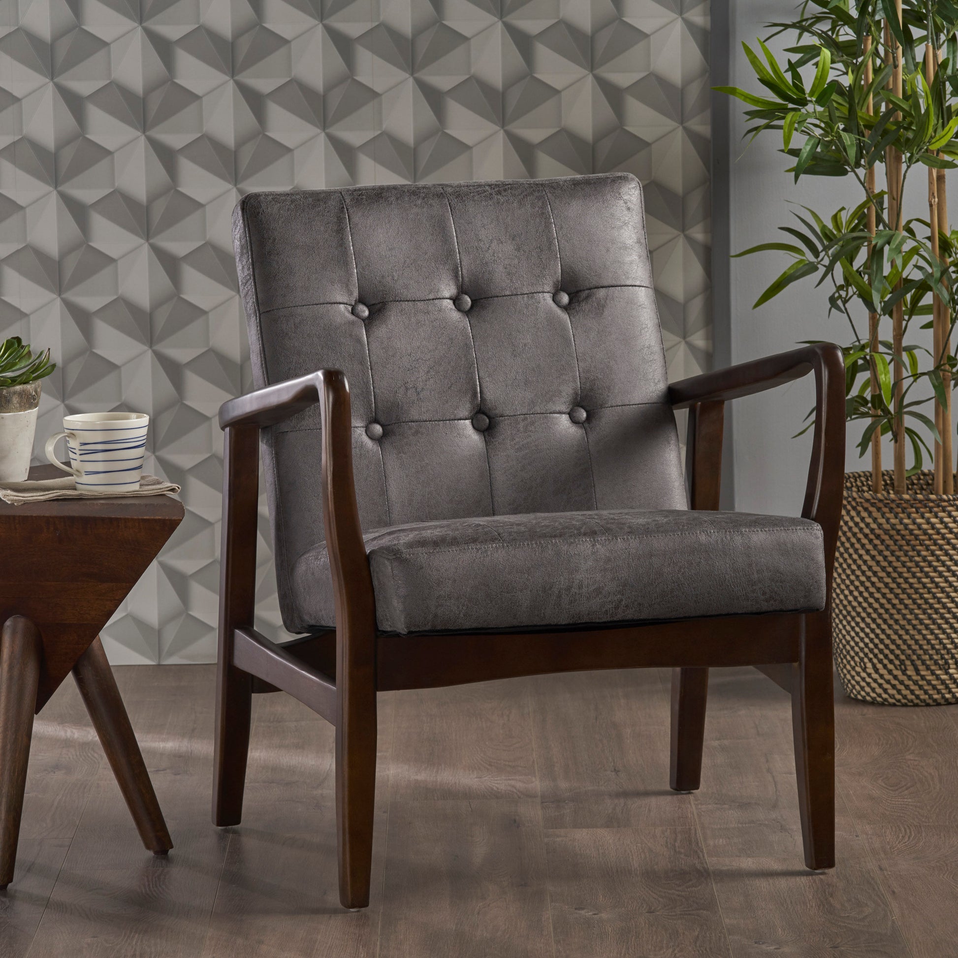 Club Chair, Mid Century Modern Microfiber Club Chair With Wood Frame Slate Microfiber