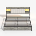 King Size Bed Frame With Led Light & Power Outlet, Platform Bed With Upholstered Headboard And Storage, Sturdy Metal Slats Support, No Box Spring Needed, Easy Assembly, Noise Free Box Spring Not Required King Dark Oak Metal Bedroom Modern Bed Frame Mdf