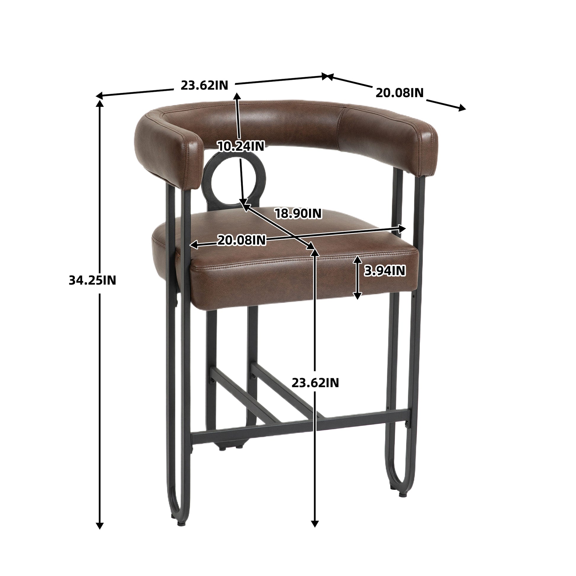 Coolmore Bar Stools Set Of 2, Modern Bar Stool With Back, Black Metal Frames, Upholstered Bar Stools For Kitchen Island, Pub, Club Dark Brown Pu Dark Brown Foam Pu Leather