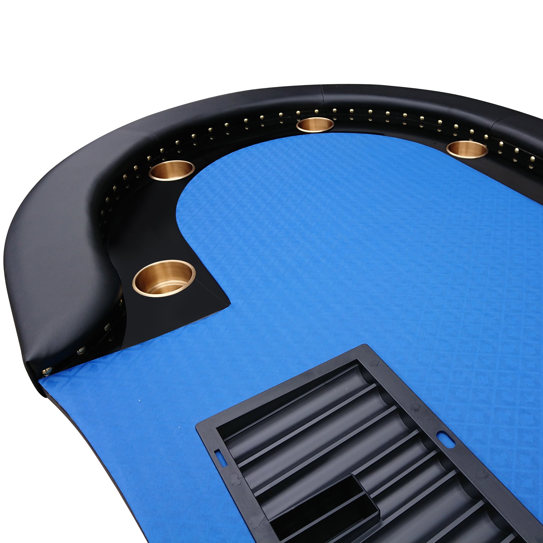 96" Poker Table For 10 Players Casino Game Texas Hold'Em Premium Oval With Round Stud Rivet Decorate Waterproof Cloth Chip Tray Cup Holders Blue Blue Primary Living Space Modern Plastic,Tech