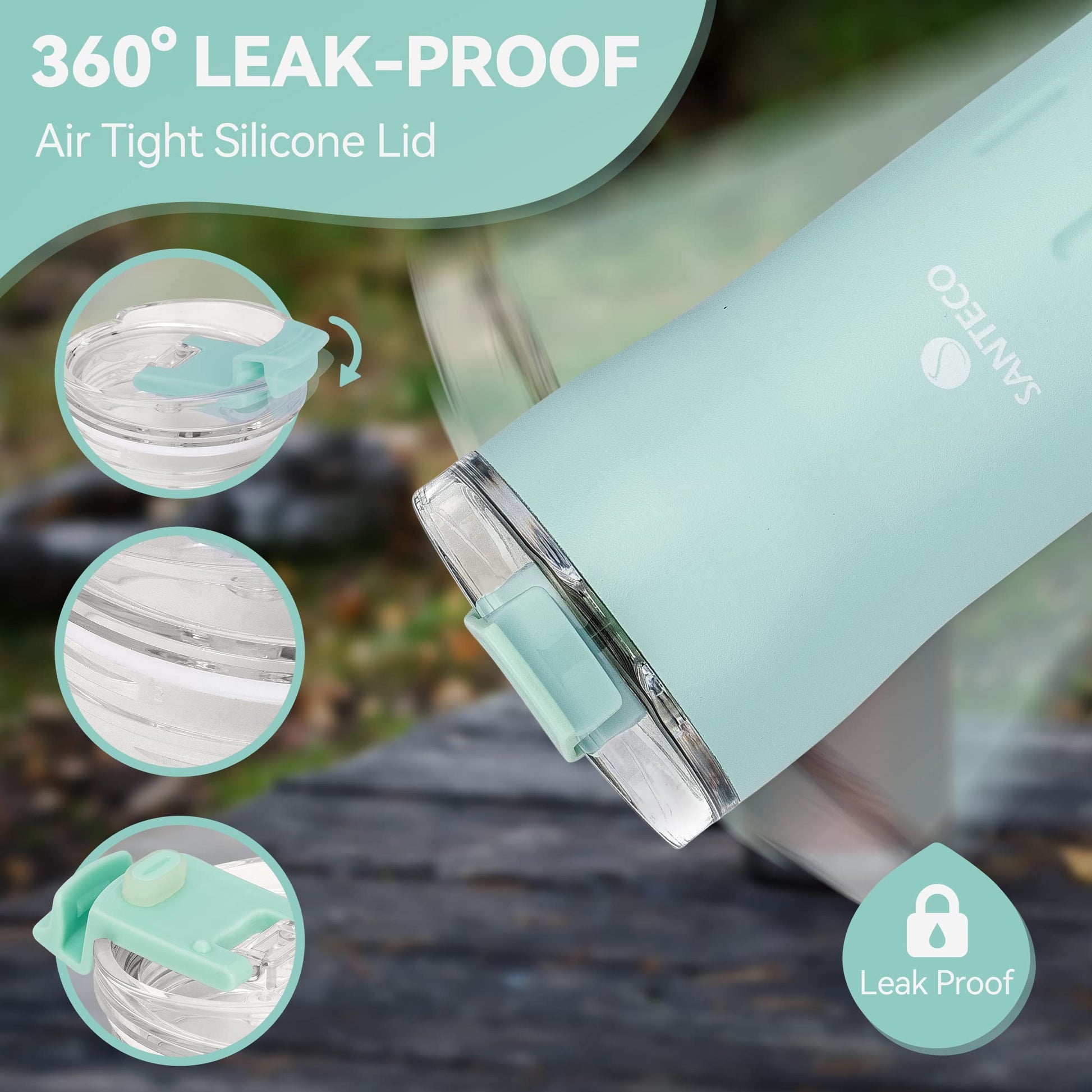 Travel Coffee Mug 12 Oz, Insulated Coffee Cups With Flip Lid, Stainless Steel Coffee Mugs Spill Proof, Double Wall Vacuum Tumblers, Reusable To Go Mug For Hot Ice Coffee Tea Green Mint Green