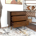 Caroline Mid Century Modern Solid Wood Dresser 3 Drawer Brown,Wood Brown Bedroom Mid Century Modern Solid Wood