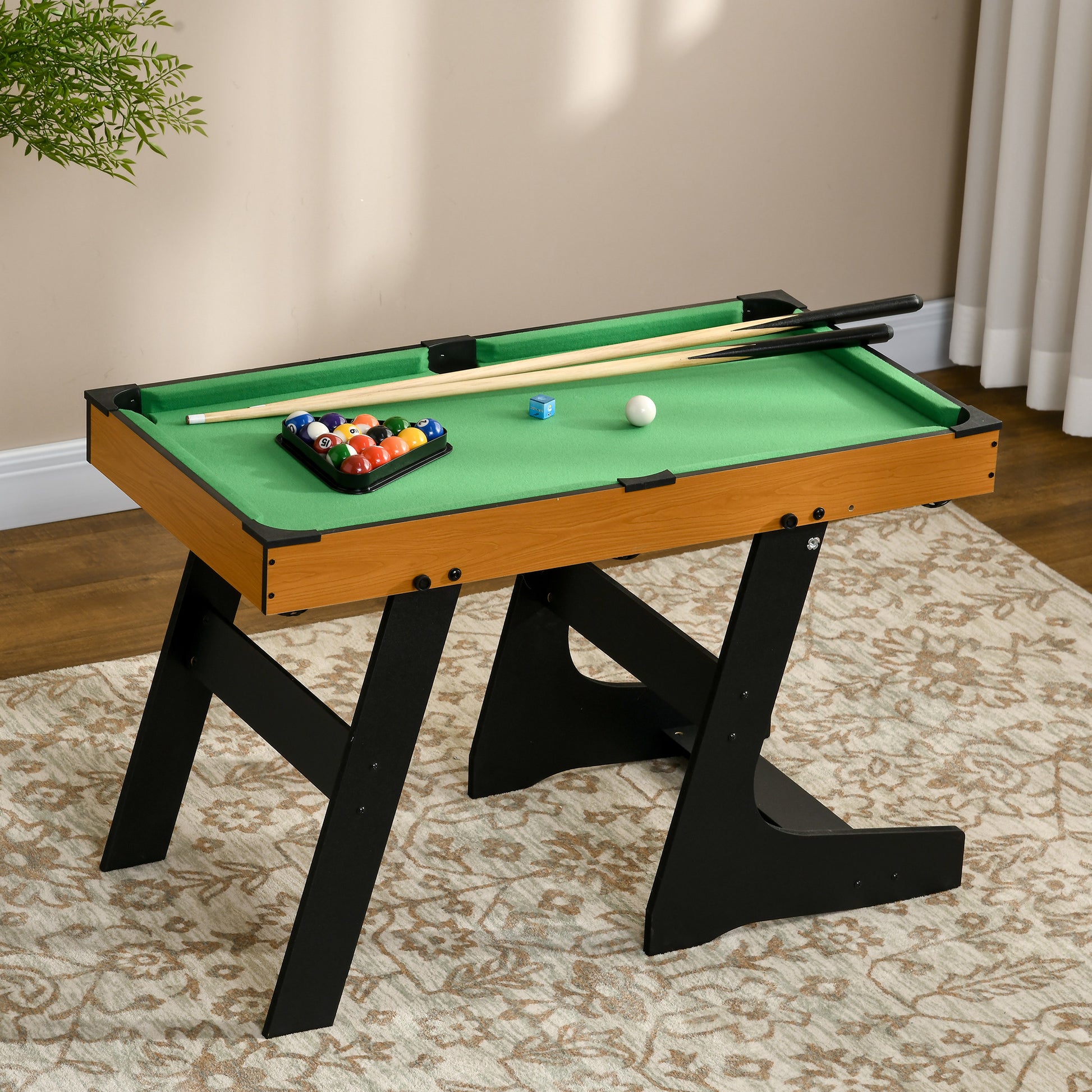 Soozier 38" Foldable Billiards Tabletop Game, Pool Table Set, Fun For The Whole Family With Easy Folding For Storage, Balls, Cues, Chalk, Brush For Game Room, Man Cave Green Mdf