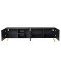 Modern Minimalist Geometric Tv Cabinet With Metal Handles And Gold Legs For Tvs Up To 80'', Multi Functional Tv Stand With Storage Cabinets, Entertainment Center For Living Room, Black Black Gold Primary Living Space 80 89 Inches 80 89 Inches 80 Inches