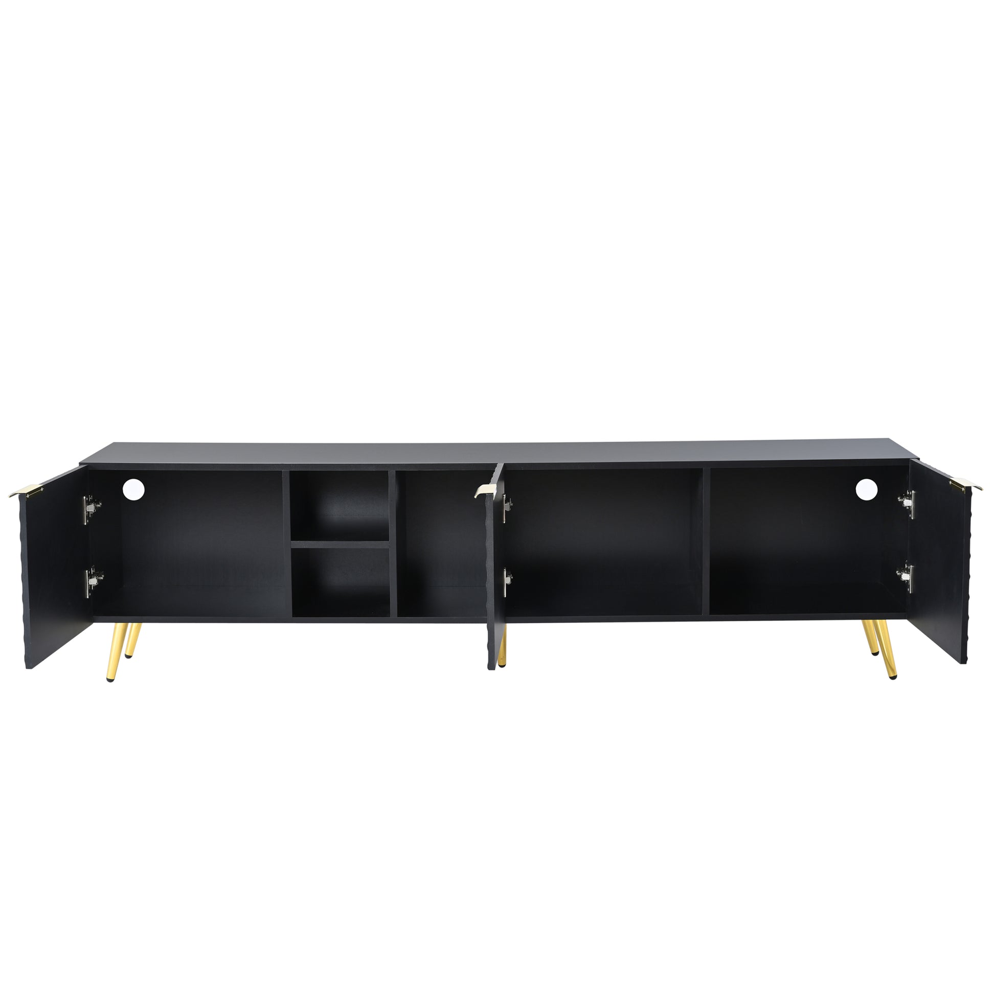 Modern Minimalist Geometric Tv Cabinet With Metal Handles And Gold Legs For Tvs Up To 80'', Multi Functional Tv Stand With Storage Cabinets, Entertainment Center For Living Room, Black Black Gold Primary Living Space 80 89 Inches 80 89 Inches 80 Inches