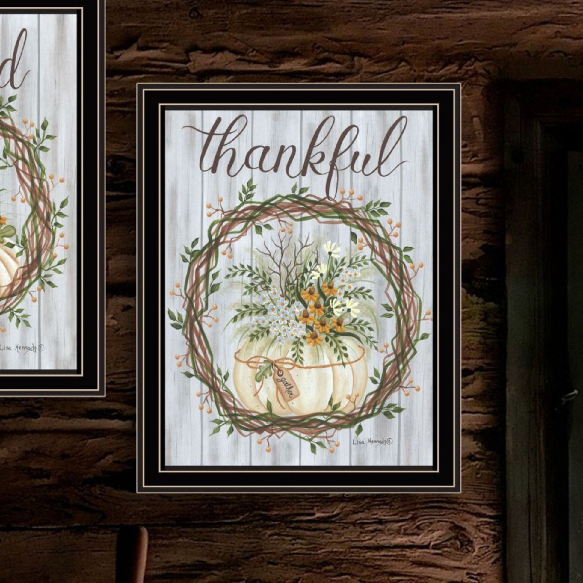 "Thankful And Blessed For The Fall" Framed Wall Art For Living Room, Wall Art Print For Home Decor, Bedroom Wall Art By Lisa Kennedy Multicolor Wood Paper