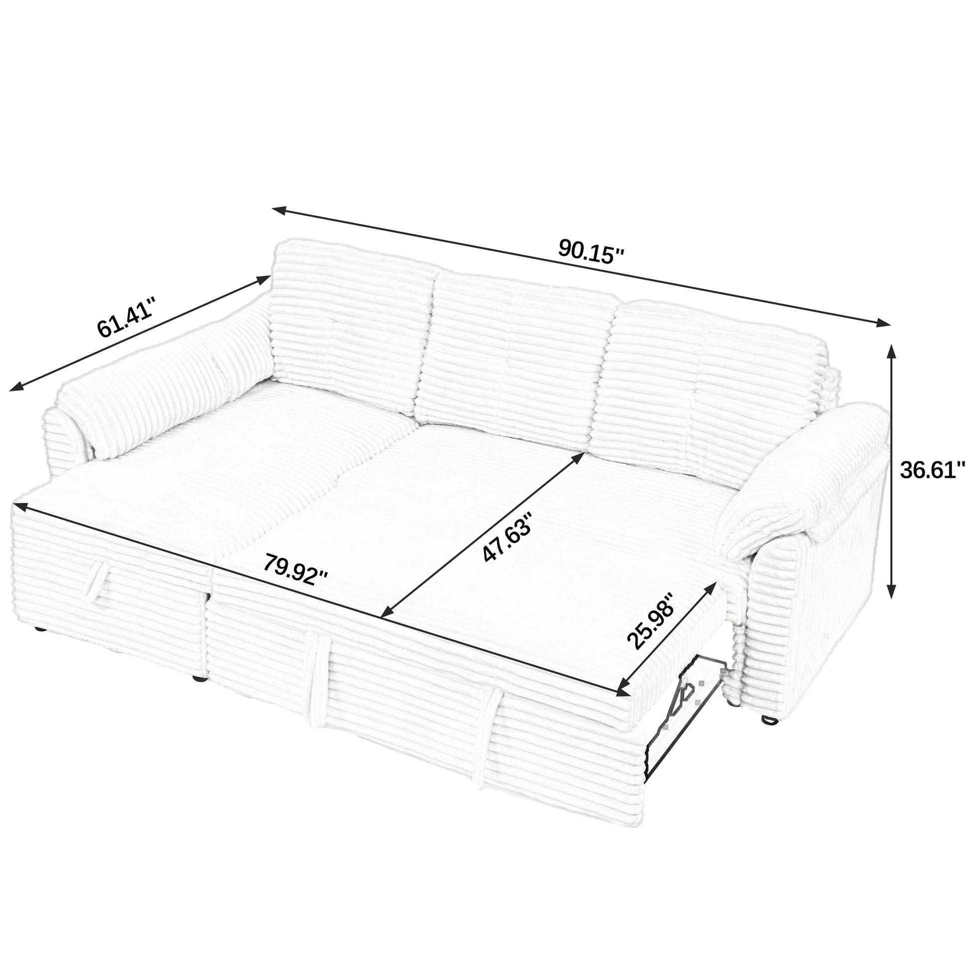 Corduroy Tufted Upholstered Sleeper Sectional Sofa, L Shaped Modular Convertible Sofa With Reversible Storage Chaise, Pull Out Sleep Couch Bed And Reclining Backrest Perfect For Living Space, Black Full Black Corduroy