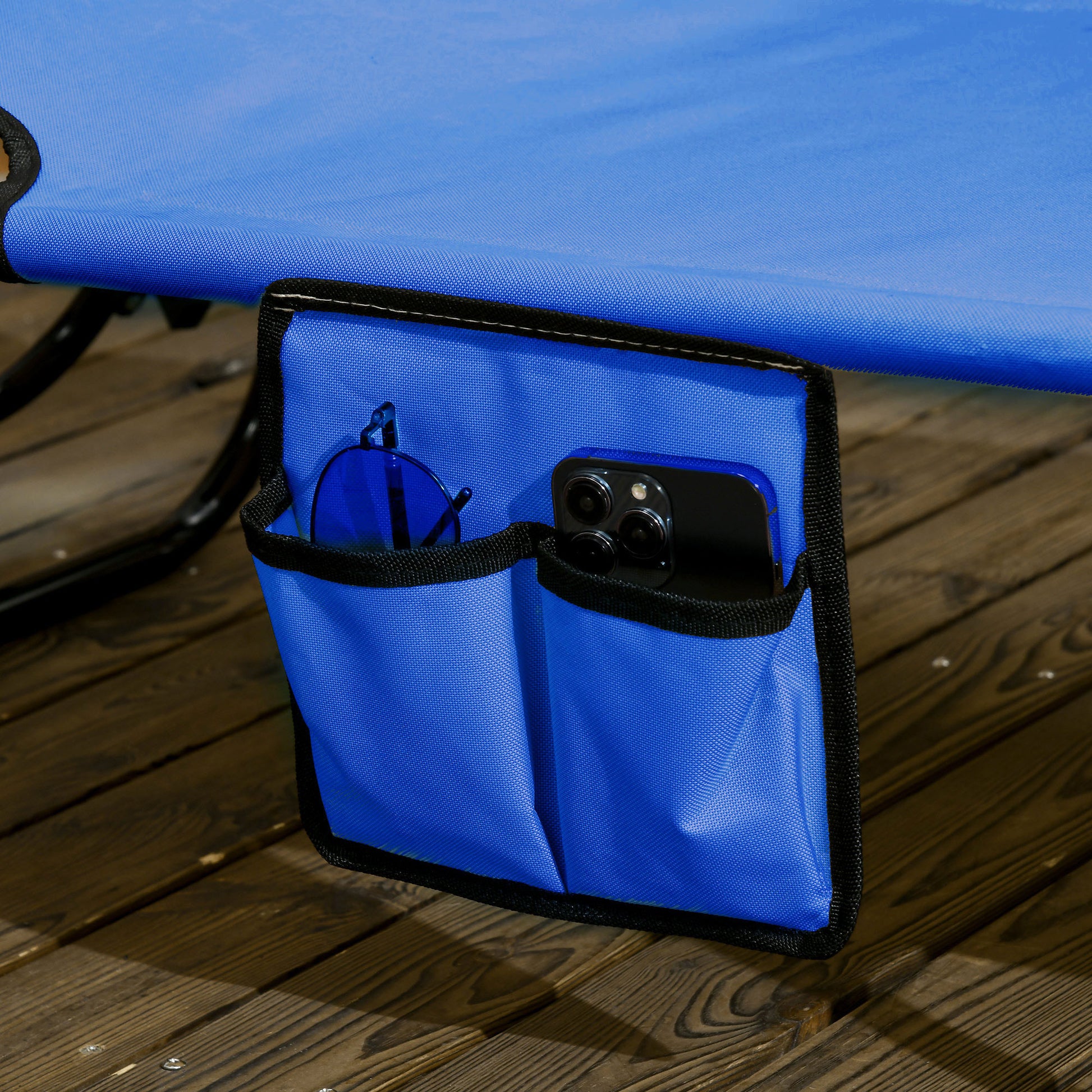 Outsunny Folding Chaise Lounge Pool Chairs, Outdoor Sun Tanning Chairs With Canopy Shade, Reclining Back, Steel Frame And Side Pocket For Beach, Yard, Patio, Blue Blue Steel