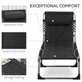 Outsunny Padded Folding Chaise Lounge Chair, Outdoor 6 Level Reclining Camping Tanning Chair With Headrest For Beach, Yard, Patio, Pool, Black Black Steel