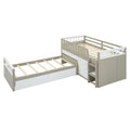 L Shaped Space Saving Twin Loft And Twin Platform Bed With 7 Drawers And Full Guardrails White Light Brown Twin Brown White Solid Wood