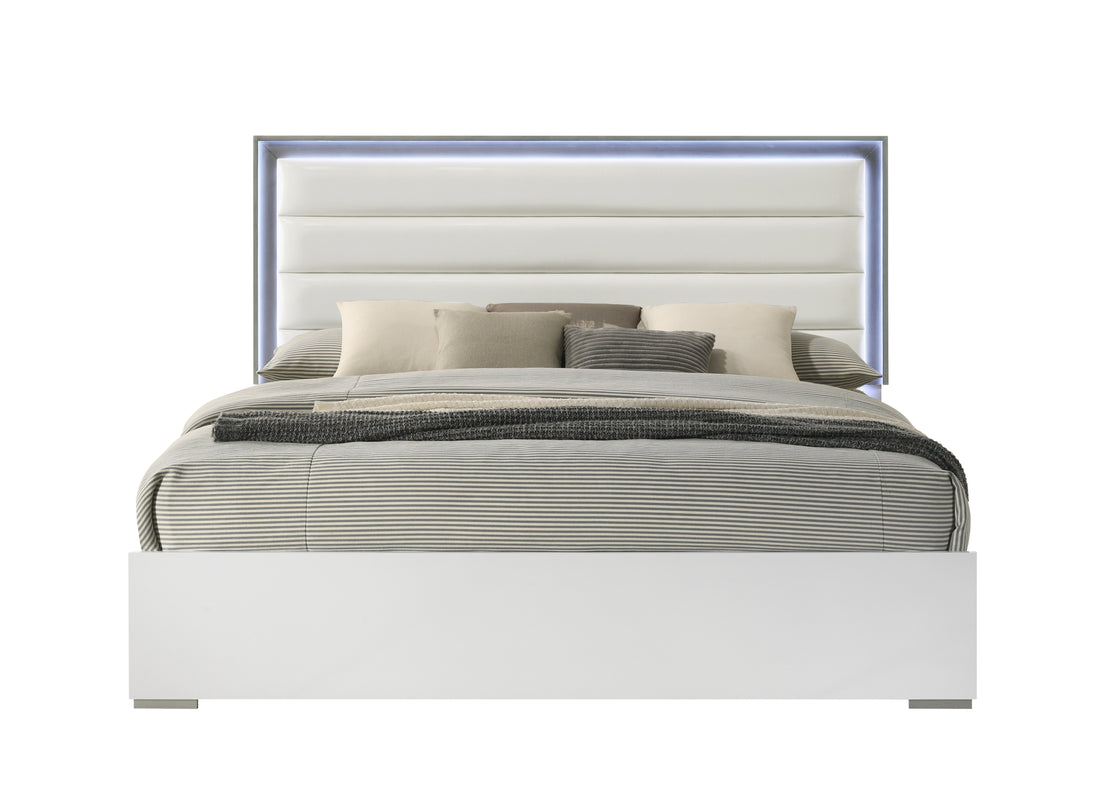 Olivia Contemporary Style 4 Pc Queen Bedroom Set With Led Headboard Made With Wood In White Box Spring Required Queen White Wood 4 Piece Set Bedroom Bed Included,Dresser Included,Mirror