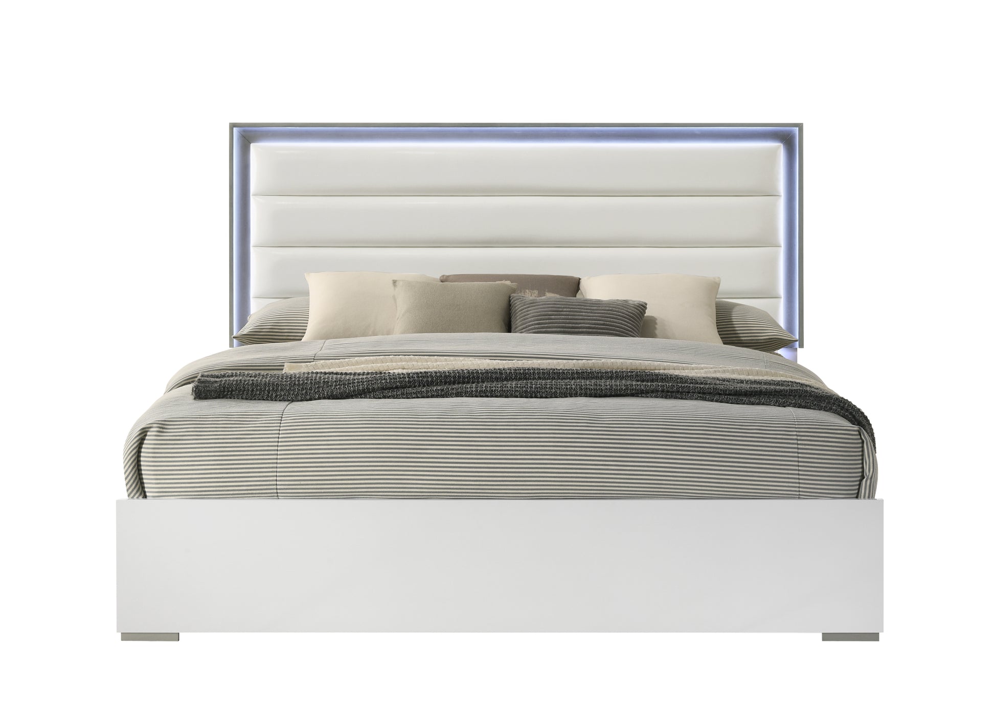 Olivia Contemporary Style 4 Pc Full Bedroom Set With Led Headboard Made With Wood In White Box Spring Required Full White Wood 4 Piece Set Bedroom Bed Included,Dresser Included,Mirror