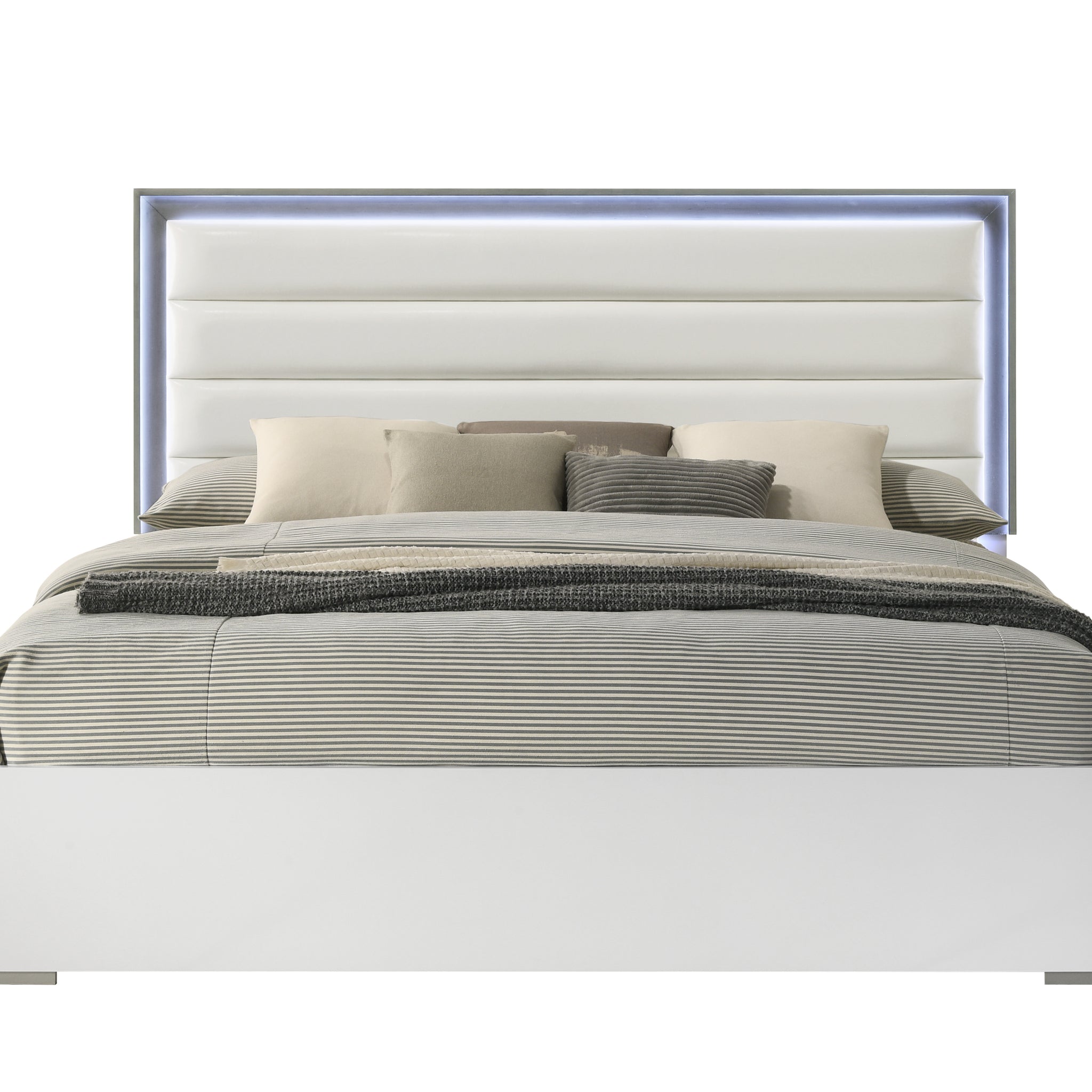 Olivia Contemporary Style 5 Pc Queen Bedroom Set With Led Headboard Made With Wood In White Box Spring Required Queen White Wood 5 Piece Set Bedroom Bed Included,Chest Included,Dresser