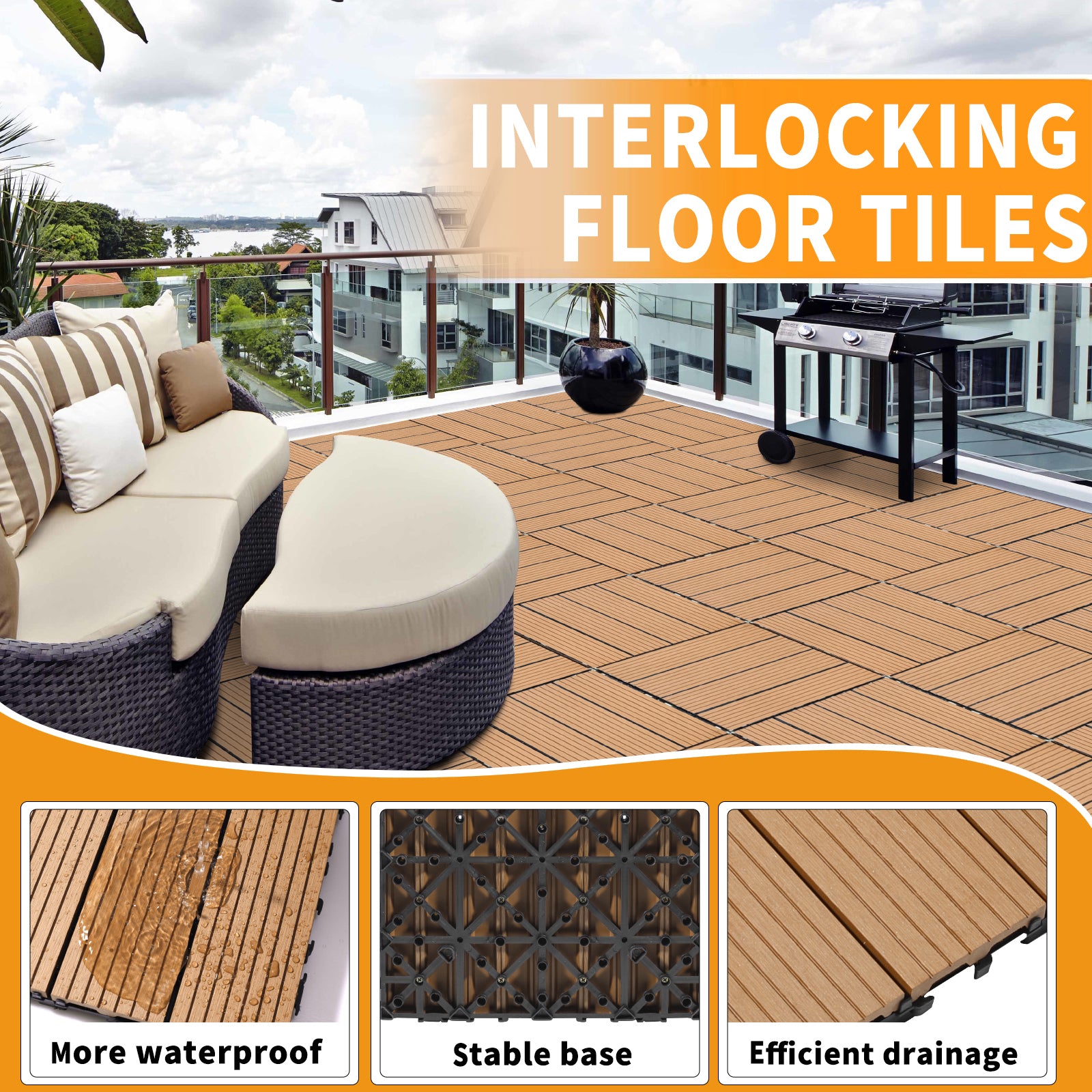 Wood Plastic Composite Deck Tiles Set Of 20, Sustainable Fsc Composite Decking Resist Rust, Water, Weather, Easy To Diy & Maintain, Ideal For Patios, Balconies, Rooftops, Burlywood Burly Wood Wood Plastic