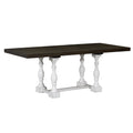 Traditional 6 Piece 78Inch Trestle Extendable Dining Table Set With One 18Inch Removable Leaf, Padded Dining Chairs And Bench,Distressed White Brown Wood Dining Room Solid Wood Rubberwood Rectangular Dining Table With Chair And Bench Upholstered Chair