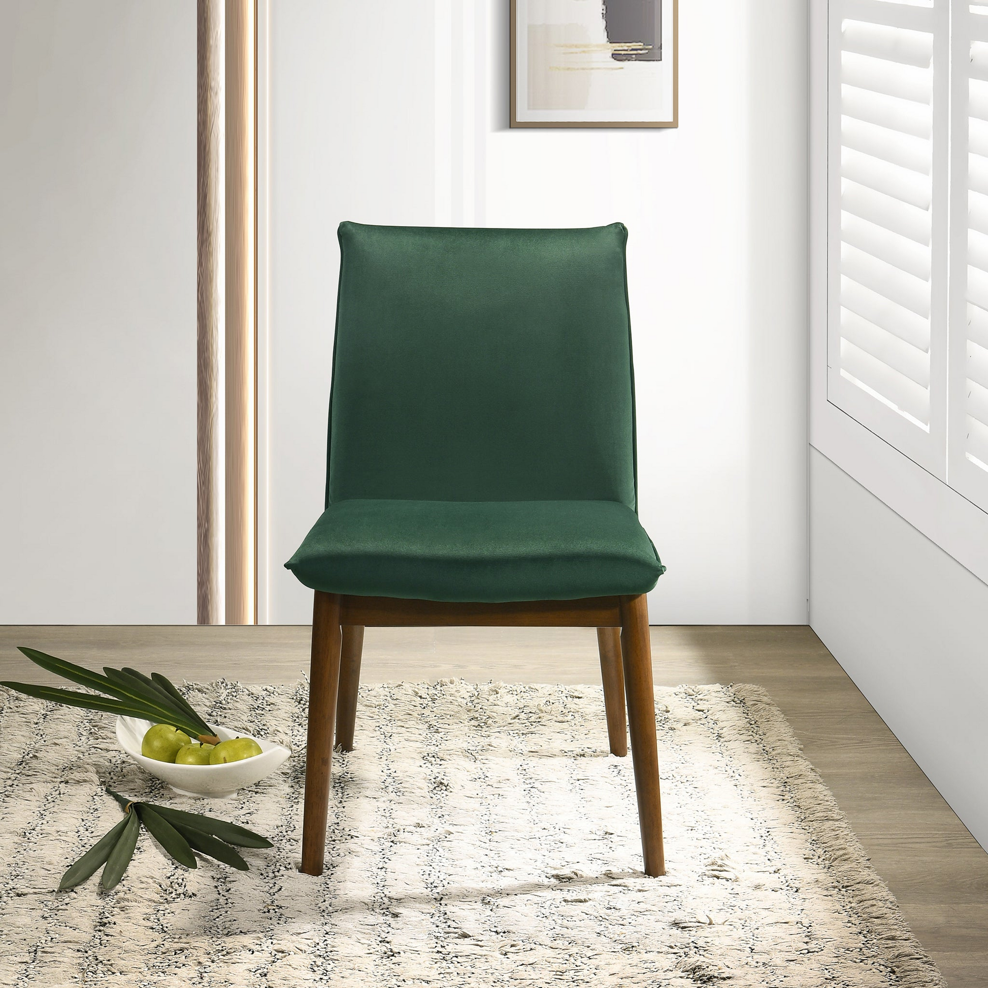 Monza Dark Green Velvet Dining Chair Set Of 2 Solid Dark Green Brown Primary Living Space Foam Wipe Clean Mid Century Modern Dining Chairs 1 Foam Solid Wood,Velvet