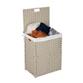 Laundry Hamper With Lid Pe Rattan Powder Coating Frame Clothes Hampers With 02 Removable Bags, 100L, Grey Color Light Grey 1 Foldable American Design,American Traditional Wicker