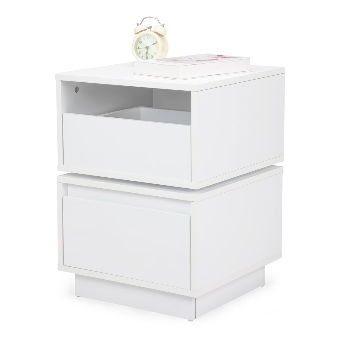 Rotatable Nightstand End Table, Bedside Table With 2 Drawers, 2 Drawer Dresser For Bedroom, Closet, Entryway, College Dorm, White White 2 Drawers Bedroom Bedside Cabinet Artsy,Classic Space Saving Particle Board