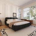 King Size Upholstered Platform Bed With Oversized Padded Backrest, Thickening Pinewooden Slats And Solid Wood Leg,Black Box Spring Not Required King Black Wood Pine Polyester Solid Wood