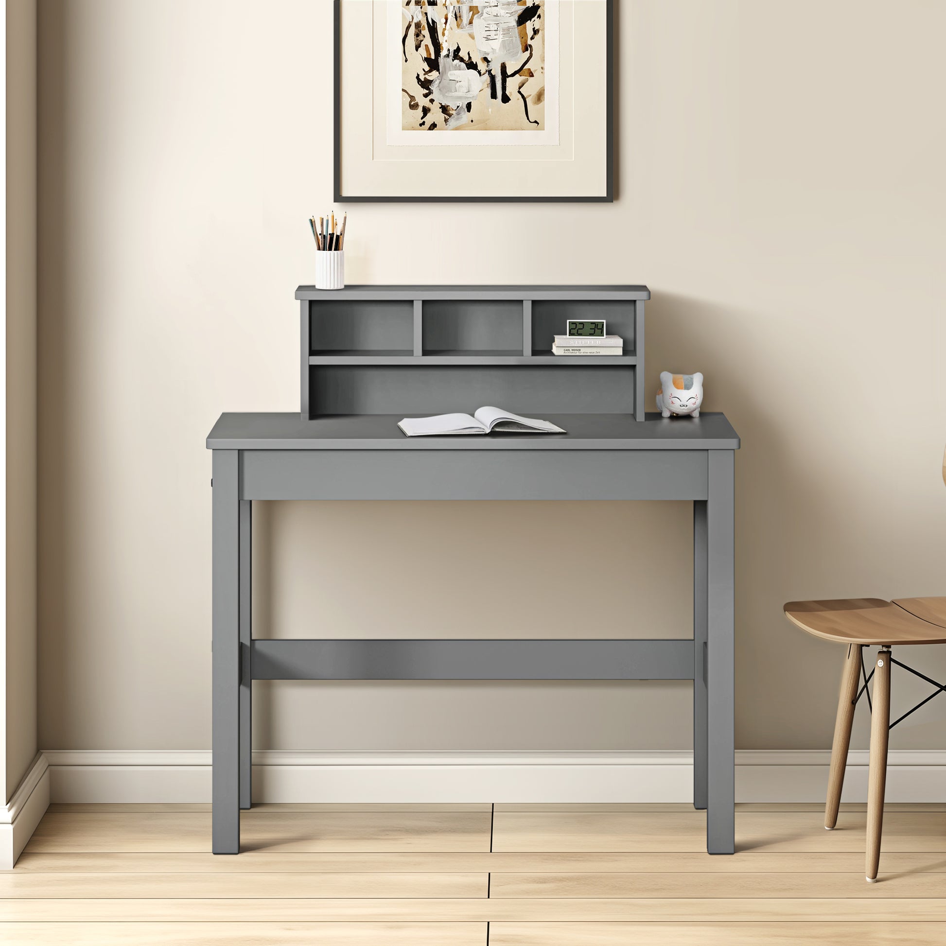 Grey Writing Desk With Hutch Grey Writting Desk Primary Living Space Rectangular Hutch Solid Wood Mdf