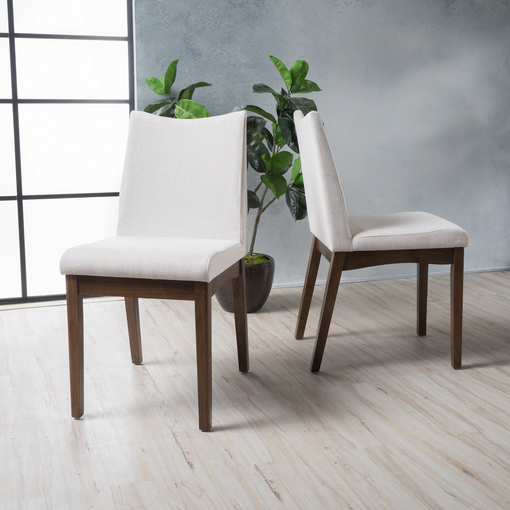 Dining Chair Set Of 2 Light Beige Fabric