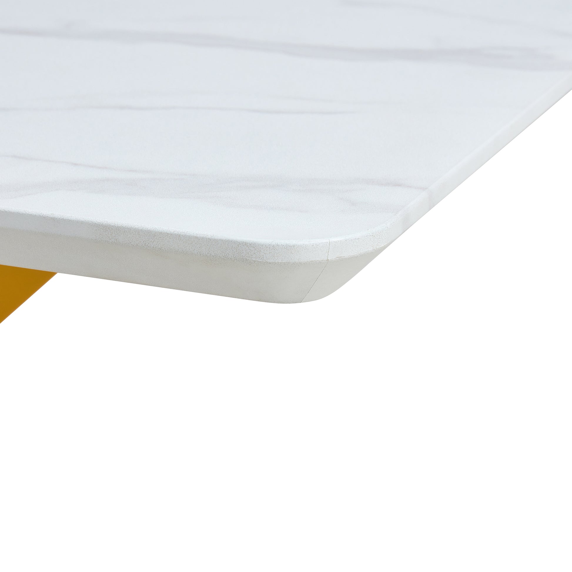 Table And Chair Set, The Table Is Equipped With A Marble Patterned Mdf Tabletop And Gold Table Legs.Dining Chairs,Gold Legged Upholstered Chairs Made Of Artificial Leather. Gold White Seats 4 Mdf