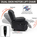 Dual Motor Infinite Position Up To 350 Lbs Electric Medium Size Genuine Leather Black Power Lift Recliner Chair With 8 Point Vibration Massage And Lumbar Heating White Metal Primary Living Space Heavy Duty Pine Black Genuine Leather Power Remote Medium