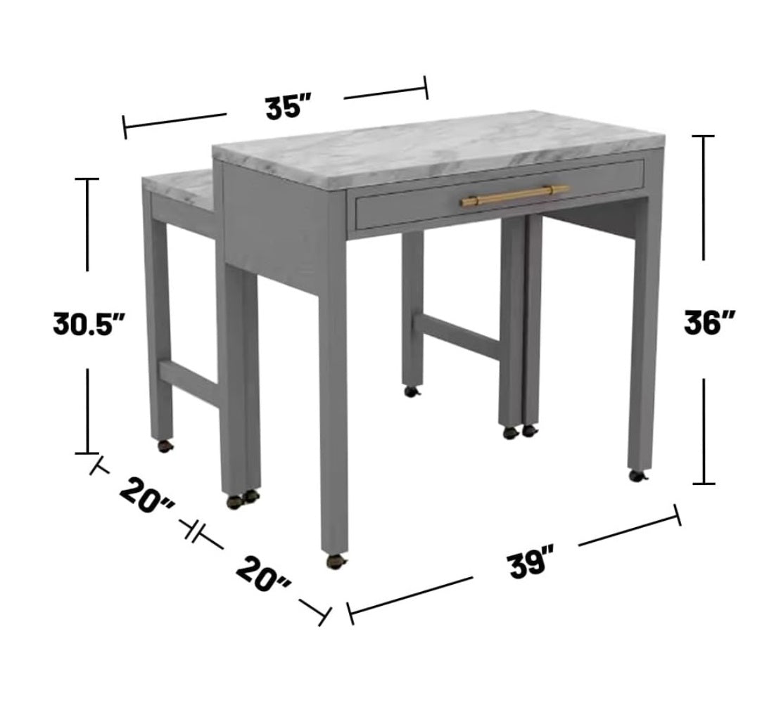 Rustic 3Pc Dining Set Counter Height Dining Table W Storage Drawer Faux Marble Top 2X Stools Light Gray Dining Room Furniture Gray Wood Dining Room Solid Wood Rubberwood Rectangular Dining Table With Chair Faux Marble Beige,Light Gray Seats 2