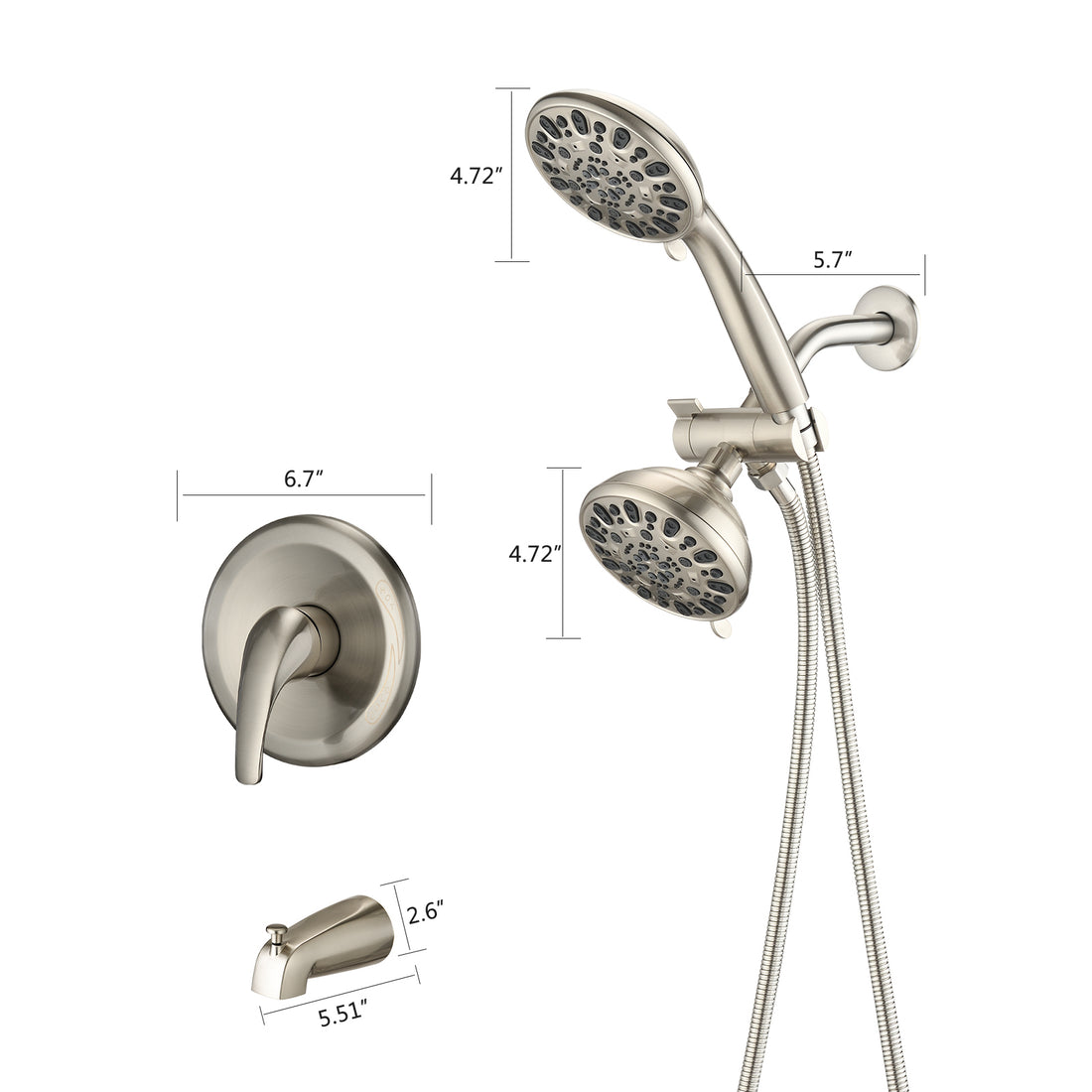 Brushed Nickel 4.7" Handheld And Rain Shower System With Tub Spout 2 In 1 Tub Set Brushed Nickel Stainless Steel